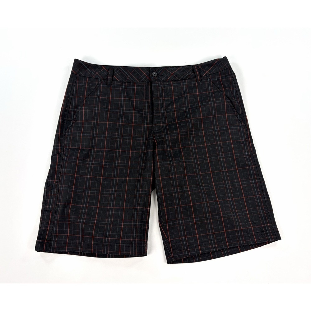 Fila Sport Golf Shorts Men's 36 Black Red Plaid Flat Front Performance Chino